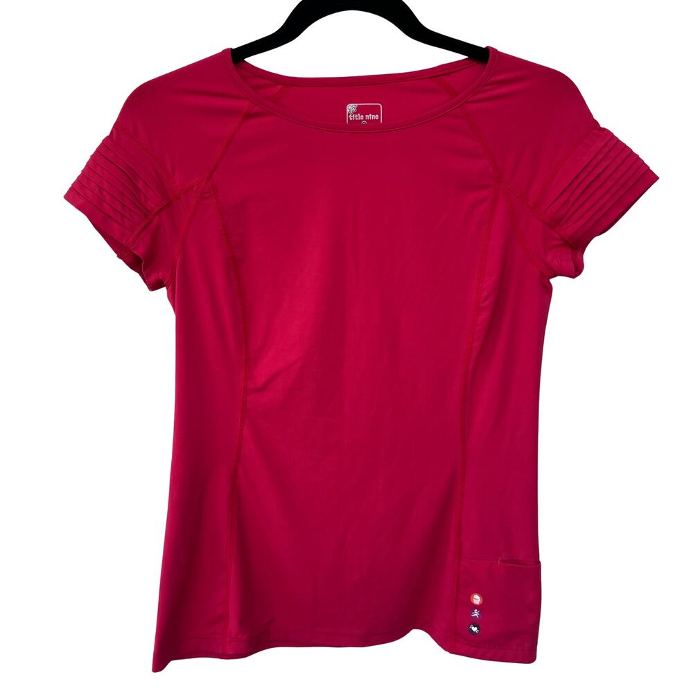 Title Nine‎ Athletic Tee Shirt Pink Nylon Stretch Short Sleeve Pocket Small